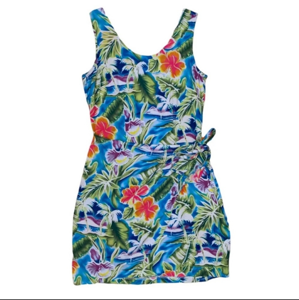 Vintage Expressions Hawaiian Floral Pattern Sleeveless Wrap Dress - Size 10